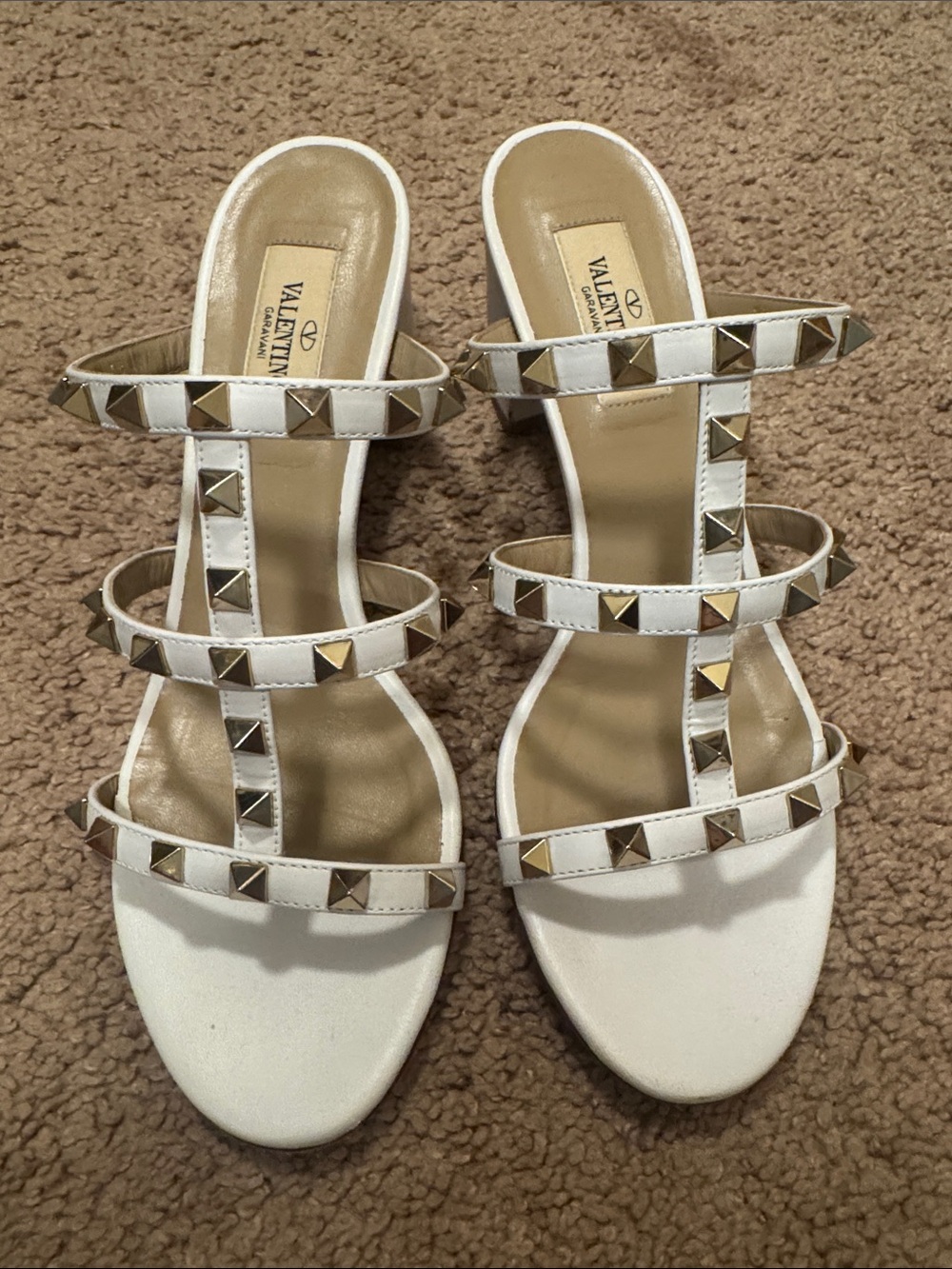 Valentino White Pyramid-Stud Multi-Strap Sandals